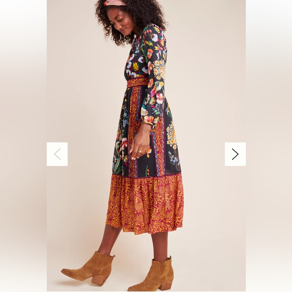 Anthropologie Black and Orange Tiered Sundress with Bishop Sleeves - Picture 2 of 16